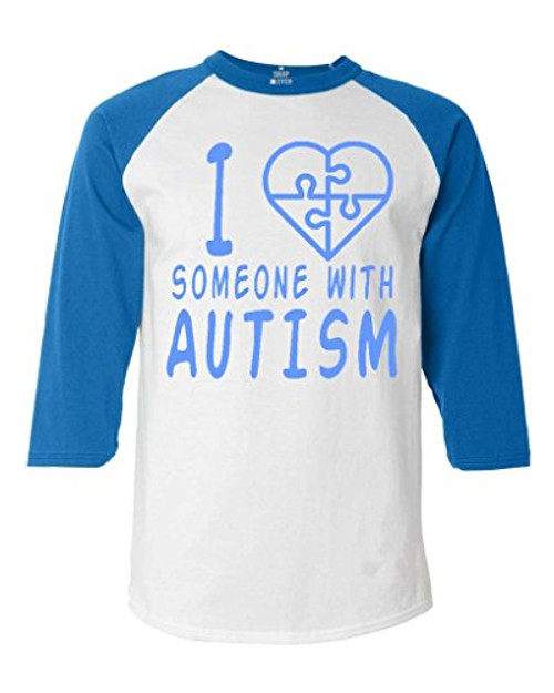 shop4ever I Love Someone with Autism Blue Baseball Shirt Autism Awareness Raglan ShirtMedium White/Blue0