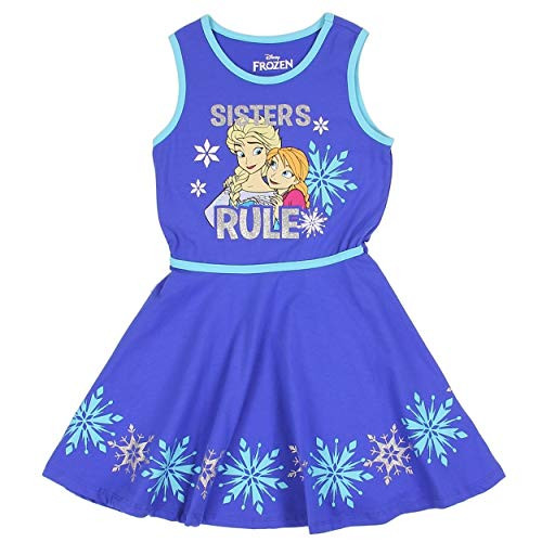 Frozen Anna and Elsa Sleeveless Cotton Knit Dress -Blue- 6X- Frozen Anna and Elsa Sleeveless Cotton Knit Dress -Blue- 6X-