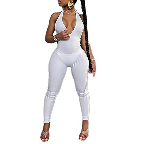 ECHOINE Womens Sexy Spaghetti Strap Jumpsuit - Tank One Piece Bodycon Skinny Rompers Playsuit Sportwear Clubwear White