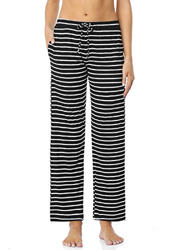 Air Curvey Womens Pajama Pants Wide Leg Casual Lounge Pants with Pocket Black Stripe L