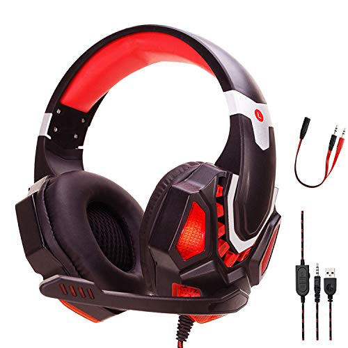 YOUPECK G10 Stereo Gaming Headset for Xbox One- PS4- PC- Over Ear Gaming Headphones with Noise Cancelling Mic LED Light- Stereo Bass Surround- Soft Memory Earmuffs for Smart Phone- Laptops- Tablet