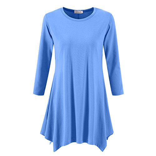 Topdress Women's Swing Tunic Tops 3/4 Sleeve Loose T-Shirt Dress Sky Blue 3X new