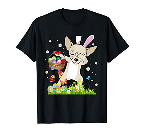 Chihuahua Bunny Dog Dabbing Easter Eggs Basket T-Shirt