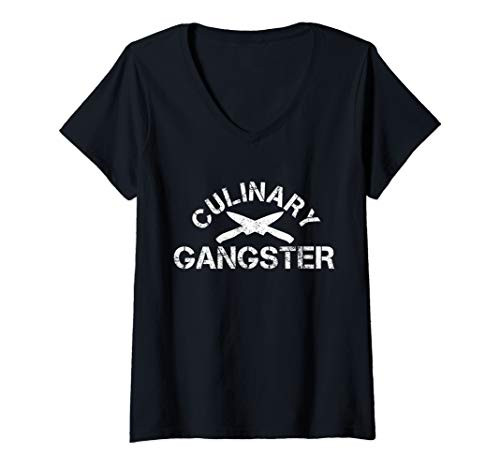 Womens Funny Chef - Culinary Gangster Kitchen Knifes Cooking Gift V-Neck T-Shirt