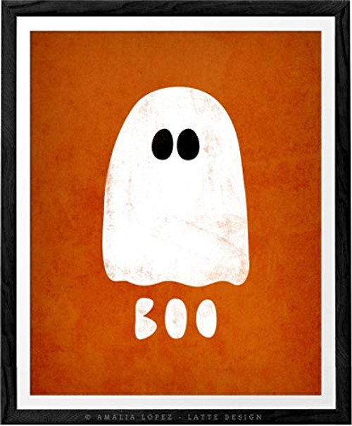 Ghost print. Orange Halloween print by Latte Design