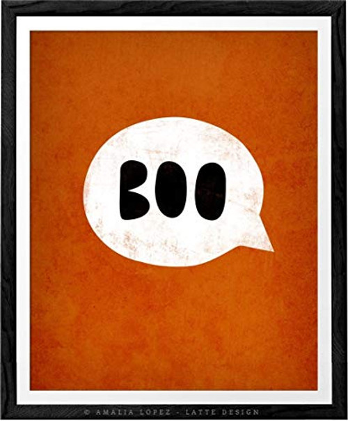 Boo print. Orange Halloween print by Latte Design -Unframed-