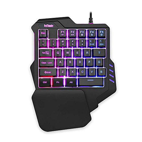 RedThunder One Handed Gaming Keyboard RGB Backlit 35 Keys Portable Mini Gaming Keypad Ergonomic Game Controller for PC PS4 Xbox Gamer -Renewed-