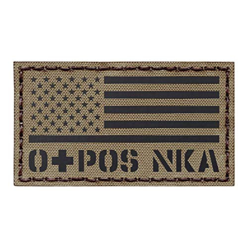 IR USA Flag OPOS OPlus Blood Type Tan Coyote Brown NKA NKDA Infrared Tactical Morale Hook-and-Loop Patch