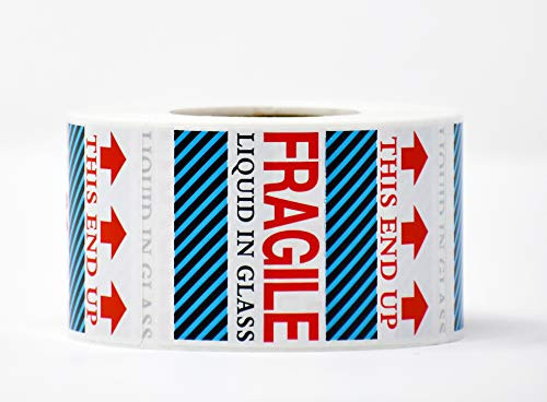 A-Z Shipping  and  Handling Label- Fragile Liquid in Glass - This End Up Warning Stickers for Shipping and Packing 500 Adhesive Labels Per Roll -Pack of 1 Roll- 500 Labels- -2X3-