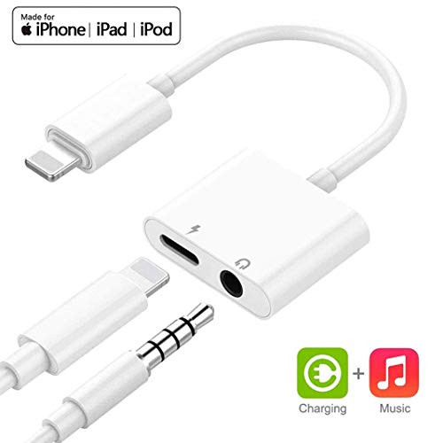 Headphone Adapter for iPhone Adapter 3.5mm Jack Charging Audio Car Charger Adaptor Jack Audio Aux to 3.5mm Dongle Splitter Converter Adapter Cable for iPhone X Xs Max XR 8 7 Plus Support All iOS