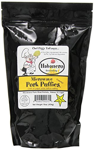 Chef Piggy Tail Microwave Pork Puffies Pork Rinds- Habanero- 16 Oz