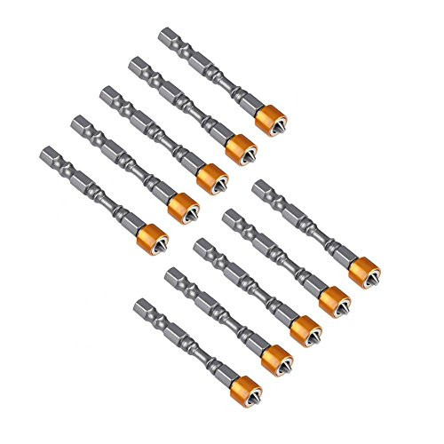 10PCS 65mm PH2 Hex Shank Screwdriver Bits Set Magnetic Circle Anti-Slip Chrome Vanadium Steel + Aluminum Material for Plasterboard Drywall Screw