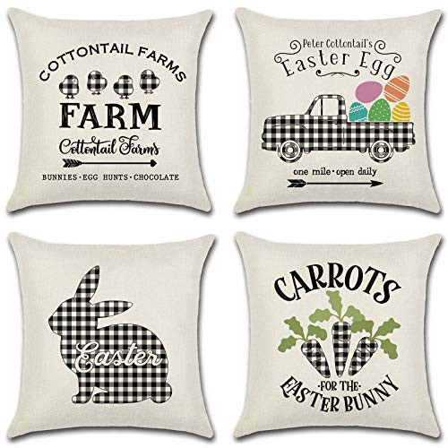 Dimatic Easter Pillow Covers 18x18 inch Set of 4 Buffalo Plaid Check Easter Egg Truck Rabbit Bunny Carrot Cushion Case for Sofa Couch Easter Decor Dimatic Easter Pillow Covers 18x18 inch Set of 4 Buffalo Plaid Check Easter Egg Truck Rabbit Bunny Carrot Cushion Case for Sofa Couch Easter Decor
