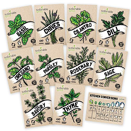 Culinary Herb Seeds 10 Pack  Over 4000 Seeds 100 percent Non GMO Heirloom - Basil- Cilantro- Parsley- Chives- Thyme- Oregano- Dill- Rosemary- Sage Rosemary for Planting for Outdoor or Indoor Herb Garden