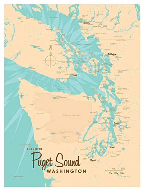 Puget Sound Washington Map Giclee Art Print Poster by Lakebound 9inch x 12inch Puget Sound Washington Map Giclee Art Print Poster by Lakebound 9inch x 12inch