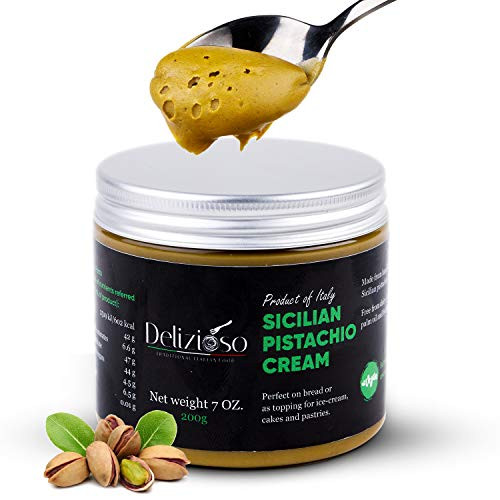 Delizioso Pistachio Cream  Premium Sicilian Pistachios Nuts - Italian Vegan Pistachio Spread  No-Gluten or Palm Oil Recipe  Consistent Creamy Texture Intense Flavor and Taste  7 oz