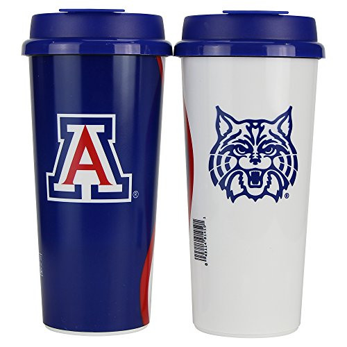 Whirley Drink Works NCAA Wave Full Color Plastic 16oz Travel Mug 2 Pack -Arizona Wildcats-