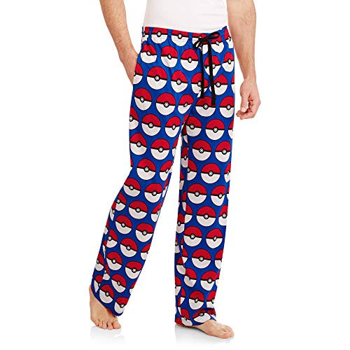 Bioworld Men's Pokemon Pokeball All-Over-Print Sleep Lounge Pants- Blue -Medium-