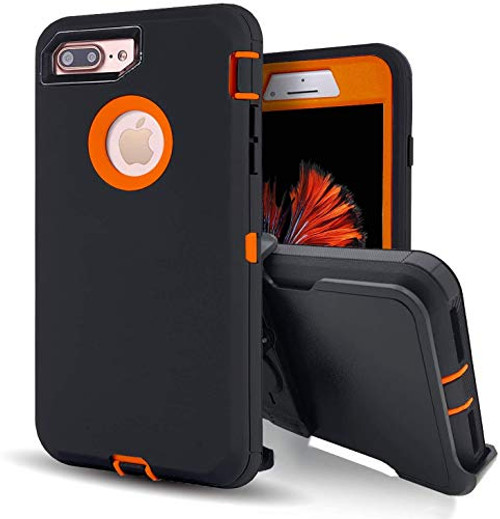 Case for iPhone 7 Plus Heavy Duty iPhone 8 Plus Cover Durable 4 in 1 Built-in Screen Protector Hard Cover Dust-Proof Shockproof Drop-Proof Case for iPhone 8 Plus / 7 Plus - Black Orange