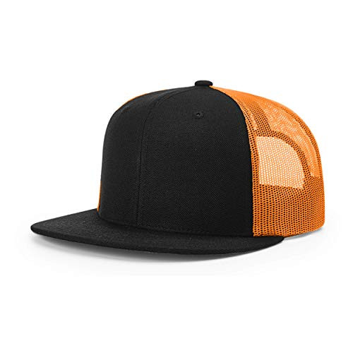 Richardson Unisex 511 Flatbill Trucker Adjustable Snapback Baseball Cap- Black/Neon Orange- One Size Fits Most