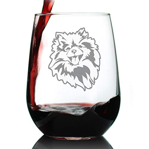 Pomeranian Face Stemless Wine Glass - Cute Dog Themed Decor and Gifts for Moms  and  Dads of Pomeranians- Large 17 Oz
