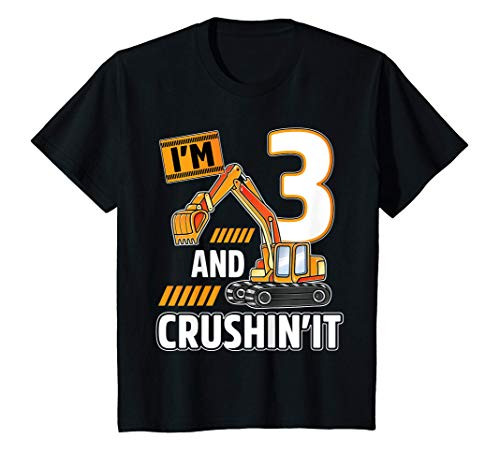Kids 3 year old vehicles construction excavator Birthday 3rd T-Shirt