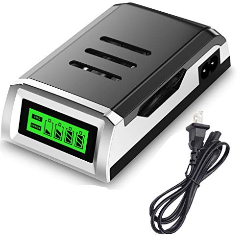 Tenberly 4 Bay 1 Hour AA AAA Battery Charger-Individual LCD Display Smart Fast Charger for 1.2V Ni-MH Ni-CD Rechargeable Batteries