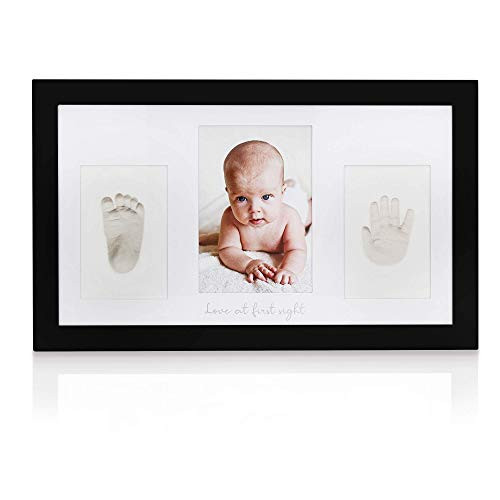 Baby Handprint Footprint Keepsake Kit - Baby Prints Duo Photo Frame for Newborn - Baby Nursery Memory Art Kit Frames - Baby Shower Picture Frames for Baby Registry Boys- Girls -Onyx Black-