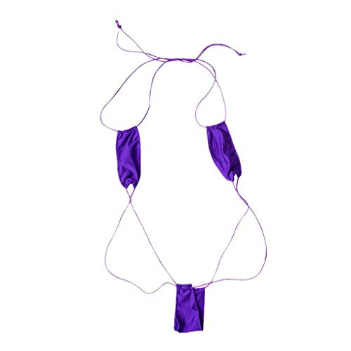 iEFiEL Sexy Women's Sling Shot Micro Mini Bikini Thong One-Piece Bathing Suit Purple One Size