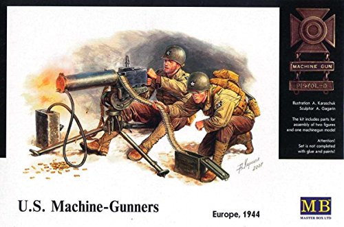 Master Box WWII US Machine Gunners -2- with Browning M1917A1 MG Figure Model Building Kits -1-35 Scale-
