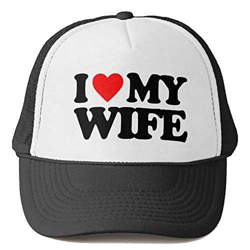 I Love My Wife Trucker Hat Summer Mesh Cap with Adjustable Snapback Strap Baseball Cap Unisex Headwear Black