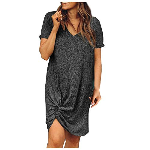 Women's Summer Twist Knot Tshirt Dresses Casual V Neck Short Sleeve Knot Dress