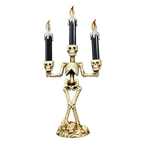 3 Flameless Battery Operated Candle Lights Halloween Horrible Skull Skeleton Pillars LED Lamp Haunted House Bar Party Decoration Candle Holder Centerpiece Vintage