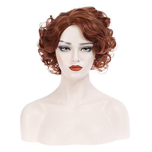 BERON Dark Orange Wig Short Curly Wig Orange Wig Bob Dark Orange Wig for Women and Girls Synthetic Hair Daily Wear Cosplay Costume Wig -Dark Orange-