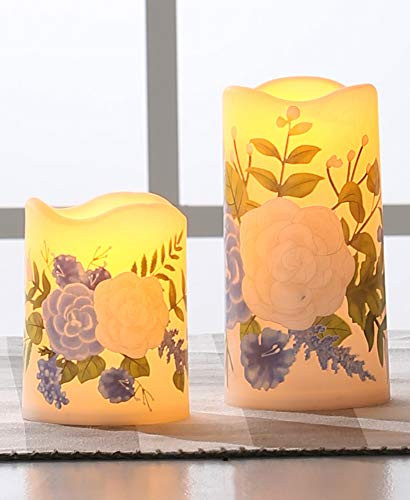 The Lakeside Collection Flameless LED Spring Season Scene Candles with Floral Accents - Set of 2