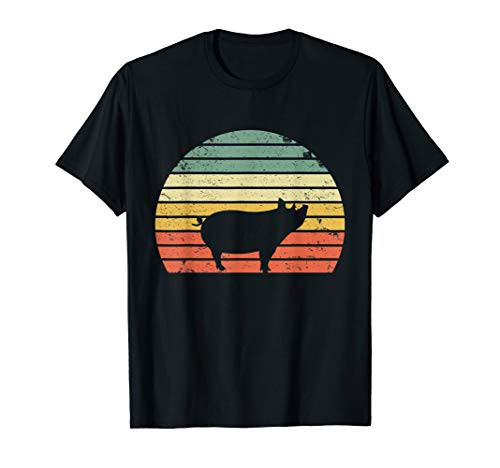 Vintage Pig Shirt Retro Sunset Colors Silhouette Pig T-Shirt