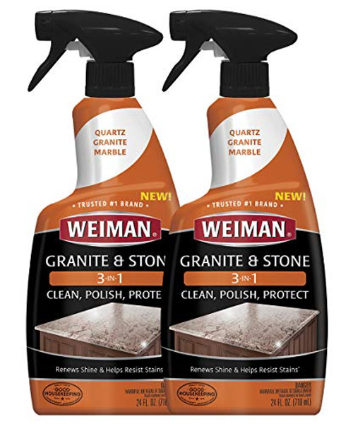 Weiman Granite Cleaner Polish and Protect 3 in 1 - 2 Pack - Streak-Free- pH Neutral Formula for Daily Use on Interior and Exterior Natural Stone Weiman Granite Cleaner Polish and Protect 3 in 1 - 2 Pack - Streak-Free- pH Neutral Formula for Daily Use on Interior and Exterior Natural Stone