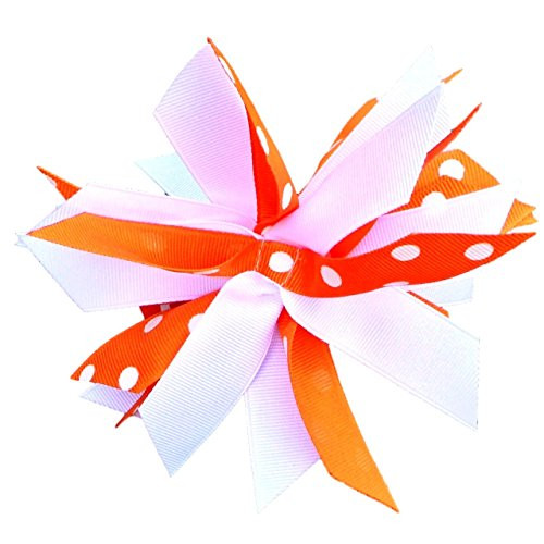 Victory Bows Spiky Pom Pom Polka Dot Grosgrain Hair Bow- The Sandra Orange Polka Dot and White- Made in the USA French Clip ULT100PR Victory Bows Spiky Pom Pom Polka Dot Grosgrain Hair Bow- The Sandra Orange Polka Dot and White- Made in the USA French Clip ULT100PR
