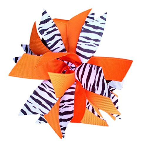 Victory Bows Spiky Pom Pom Zebra Grosgrain Hair Bow- The Sandra Zebra and Orange- Made in the USA Pony Tail Band ULT100PR Victory Bows Spiky Pom Pom Zebra Grosgrain Hair Bow- The Sandra Zebra and Orange- Made in the USA Pony Tail Band ULT100PR