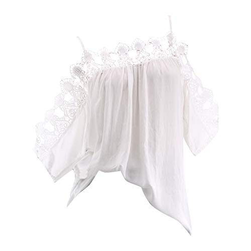 Strappy Lace Plus Size Tops- QIQIU Womens Summer S-5XL Off Shoulder Hollow Out Patchwork Short Sleeve T-Shirt Shirt White
