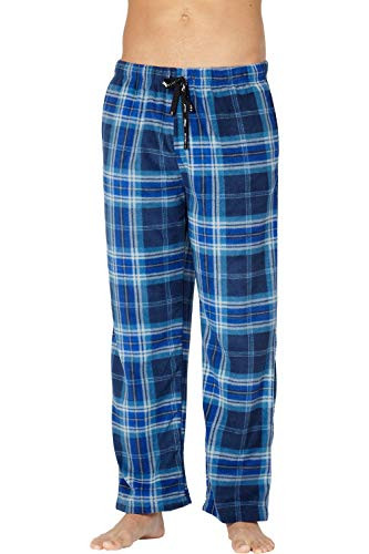 Intimo Men's Microfleece Plaid Lounge Pant- Blue- M