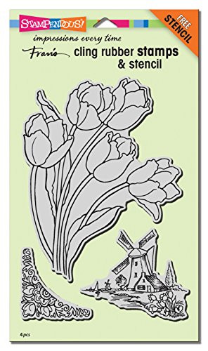 STAMPENDOUS Cling Rubber Stamp Set, Dutch Tulips W/Template
