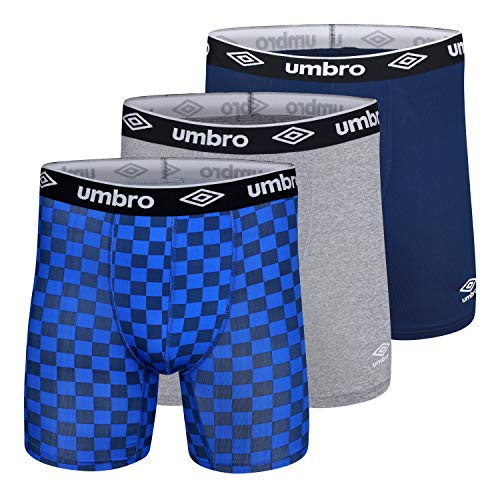 UMBRO Men's Athletic Stretch 6inch Boxer Briefs 3-Pack- Light Blue/Blue/Navy- M