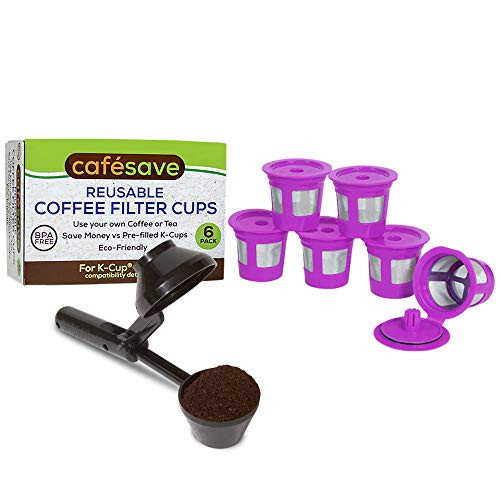 2-Item Bundle Cafe Save Reusable K Cup Pod Coffee Filters 6-Pack Plus EZ-Scoop | 2-in-1 Coffee Scoop | Compatible with Keurig and Select Single Serve Coffee Makers