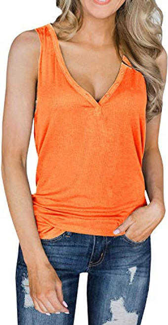 Chuanqi Womens Tank Tops V Neck Loose Fit Sleeveless Casual Summer Long Tunic Shirts -X-Large- Orange-