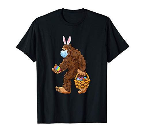 Sasquatch Bigfoot Wear Face Mask Bunny Egg Basket Easter Day T-Shirt