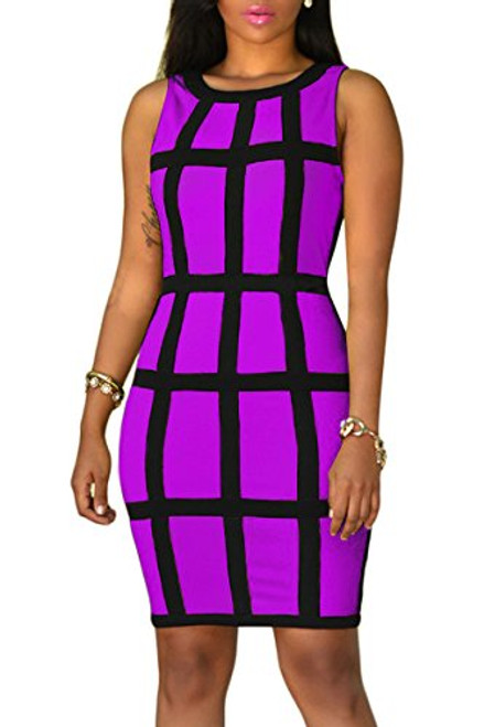 YMING Womens Knee Length Club Dress Bodycon Plus Size Dress Evening Party Dresses Purple L