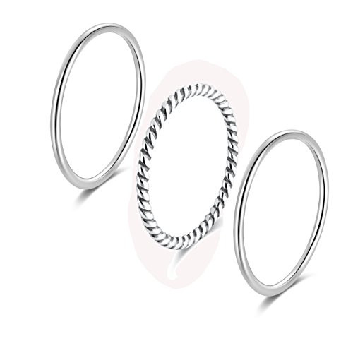 SILBERTALE 925 Sterling Silver Thin Knuckle Rings for Women Minimalist Rope Band Stacking Rings Size 6