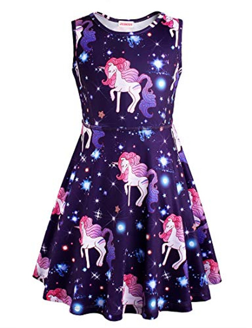JESKIDS Little Girls Unicorn Dress Sleeveless Casual Twirl Dresses Print Sundress Purple 3-4 Years JESKIDS Little Girls Unicorn Dress Sleeveless Casual Twirl Dresses Print Sundress Purple 3-4 Years