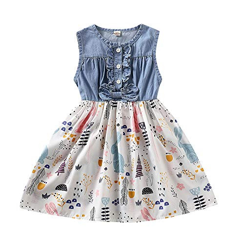 Toddler Baby Girls Princess Dresses Sunnmer Sleeveless Casual Denim Dress Floral Tutu Skirts -Denim Tops Floral Tutu Skirts- 18-24 Months- Toddler Baby Girls Princess Dresses Sunnmer Sleeveless Casual Denim Dress Floral Tutu Skirts -Denim Tops Floral Tutu Skirts- 18-24 Months-